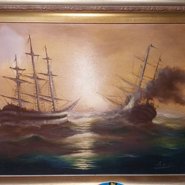Πίνακας ζωγραφικής ναυμαχία του ζωγραφου Δ.ΜΕΪΝΤΑΝΙΣ Τιμη 450 ευρώ Β